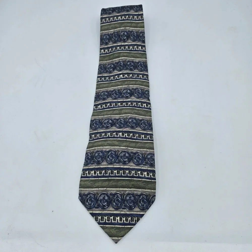 Necktie Mens Vintage Bill Blass Black Label 100% Silk, Tan Blue, Size 57 By 4